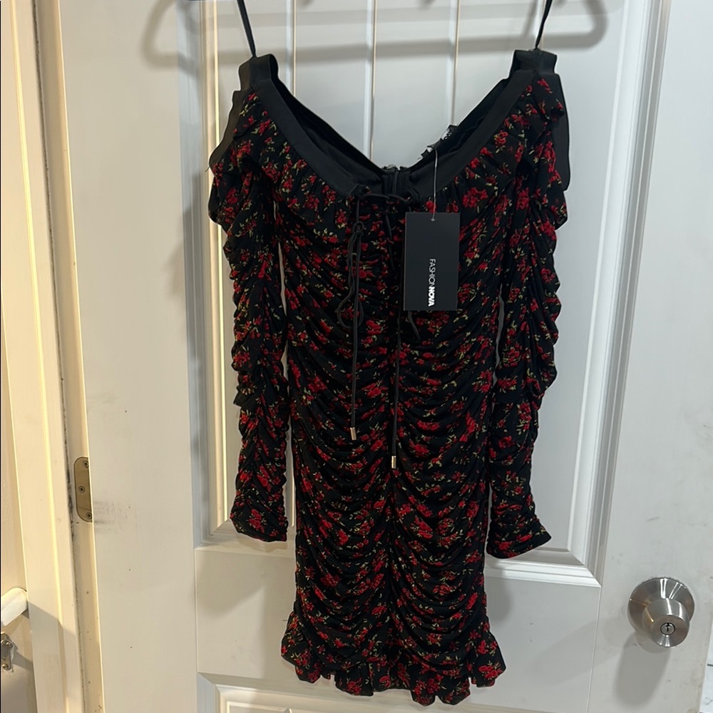 Fashion Nova Black and Red Floral Dress